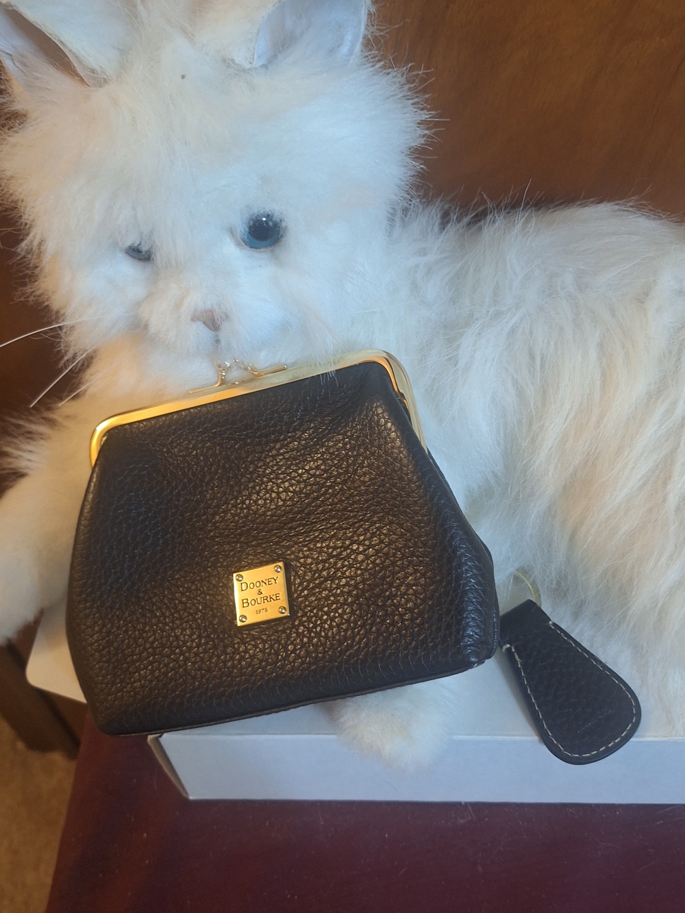 Dooney & Bourke Black Pebbled Leather Kiss-Lock Coin Purse with Gold Hardware